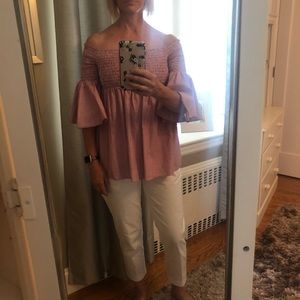 Off shoulder ruffle sleeve top